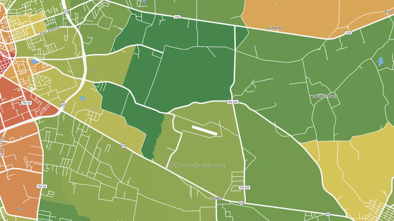 Cedar Grove, TX Map of Vandalism Rates