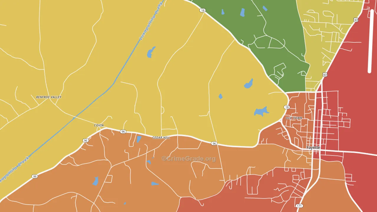 Cedar Hill, AL Map of Vandalism Rates