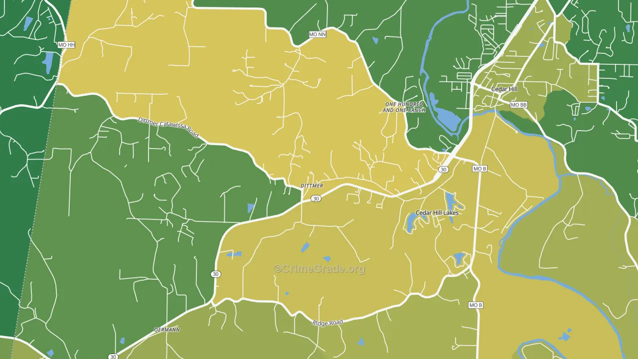 Cedar Hill Lakes, MO Map of Vandalism Rates