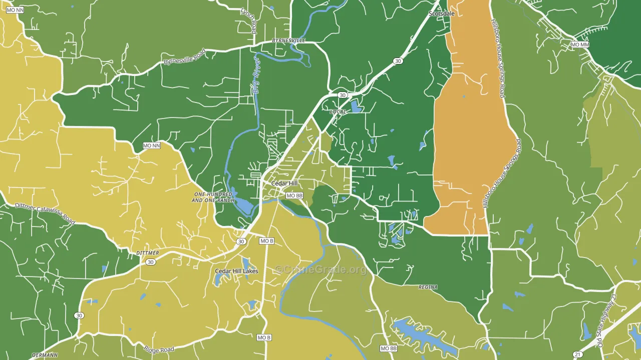 Cedar Hill, MO Map of Vandalism Rates