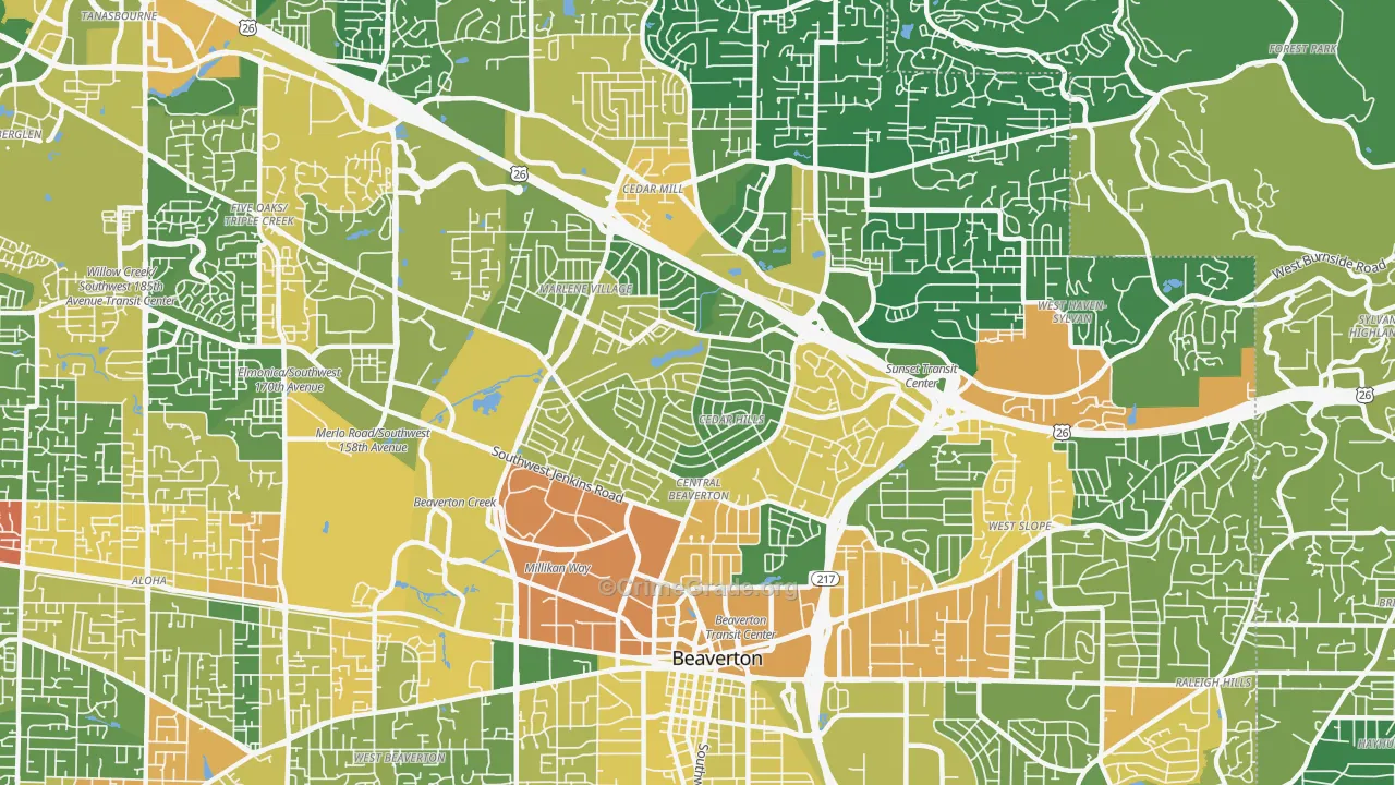 Cedar Hills-Cedar Mill North, Beaverton, OR Map of Vandalism Rates