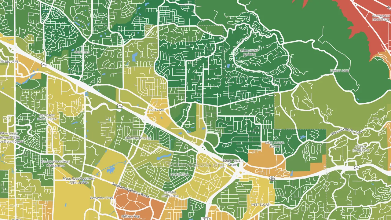Cedar Hills-Cedar Mill, Portland, OR Map of Vandalism Rates