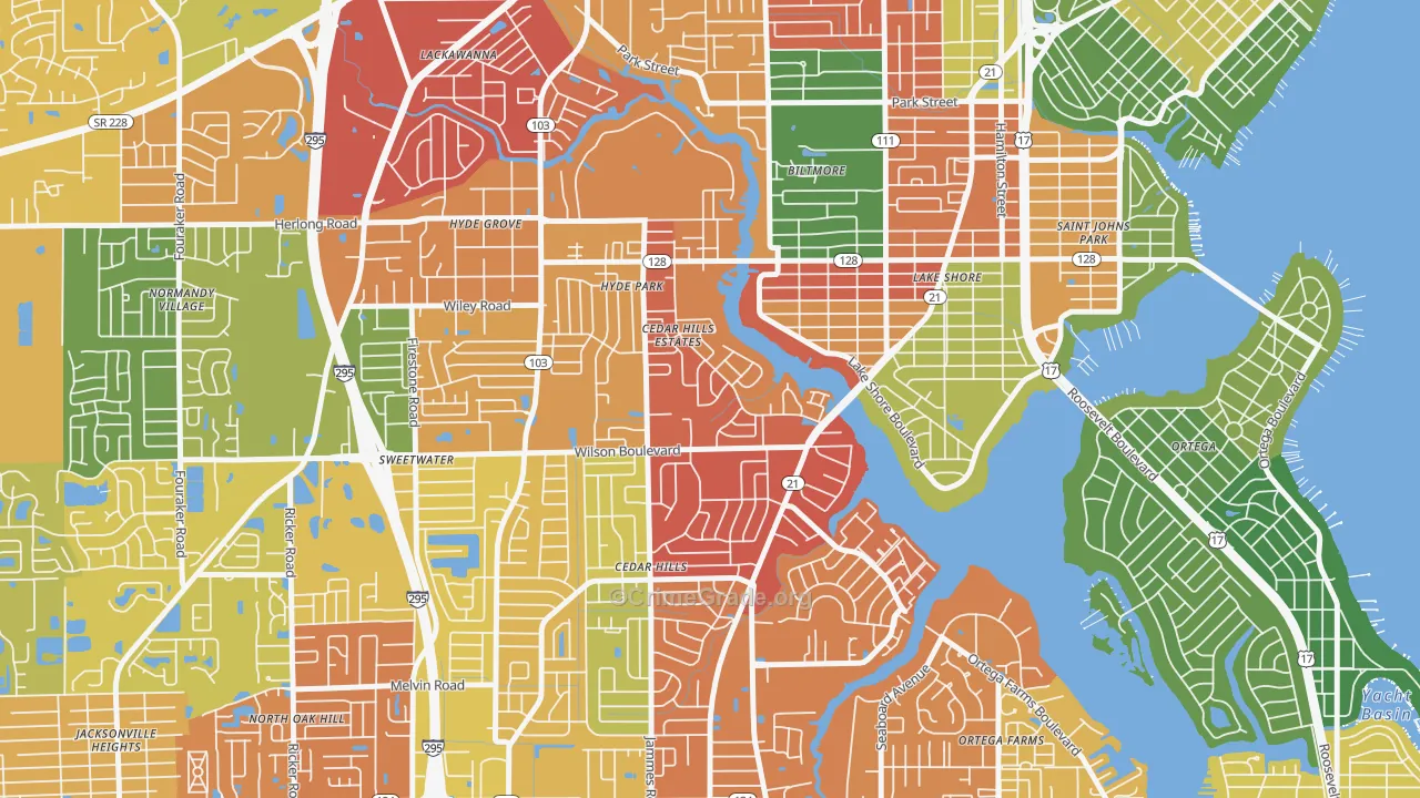 Cedar Hills Estates, Jacksonville, FL Map of Vandalism Rates