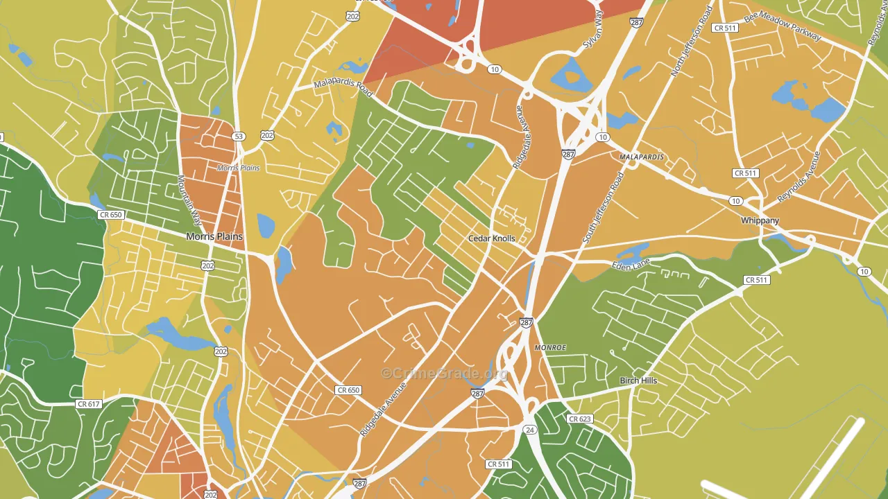 Cedar Knolls, NJ Map of Vandalism Rates