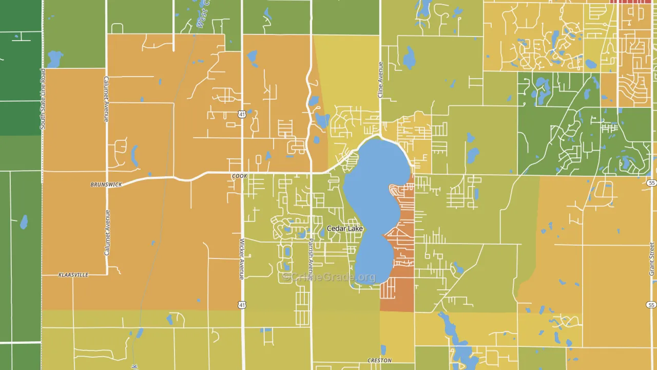 Cedar Lake, IN Map of Vandalism Rates