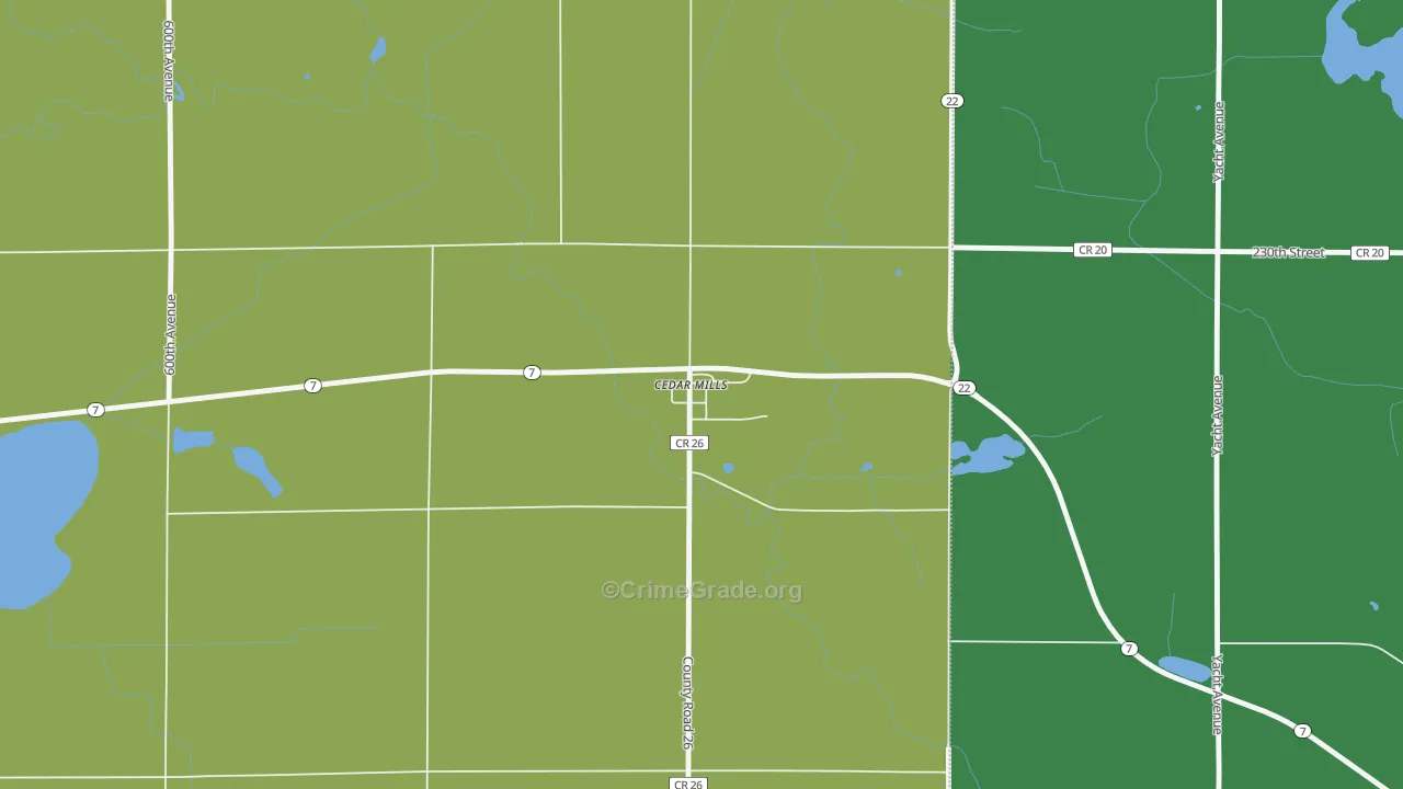 Cedar Mills, MN Map of Vandalism Rates