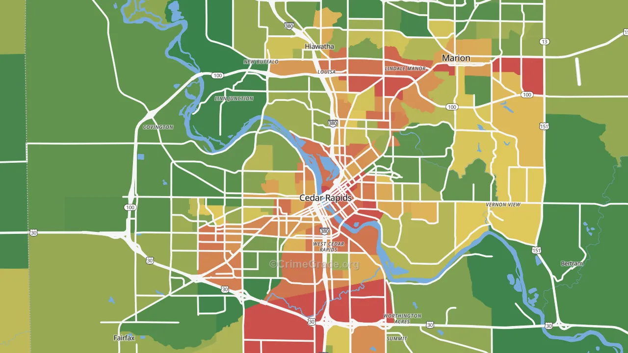 Cedar Rapids, IA Map of Vandalism Rates
