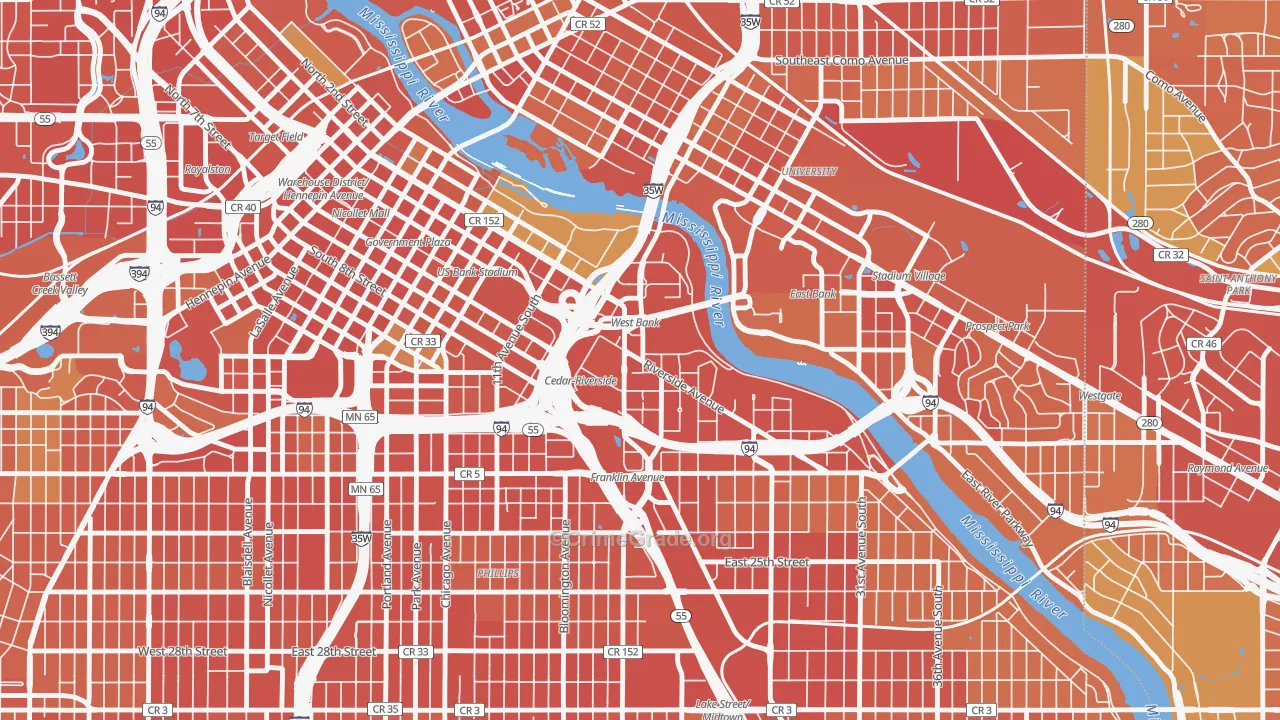 Cedar-Riverside, Minneapolis, MN Map of Vandalism Rates