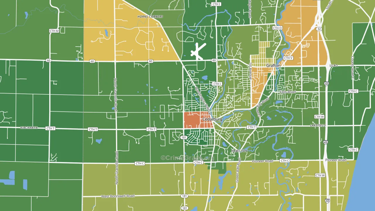 Cedarburg, WI Map of Vandalism Rates