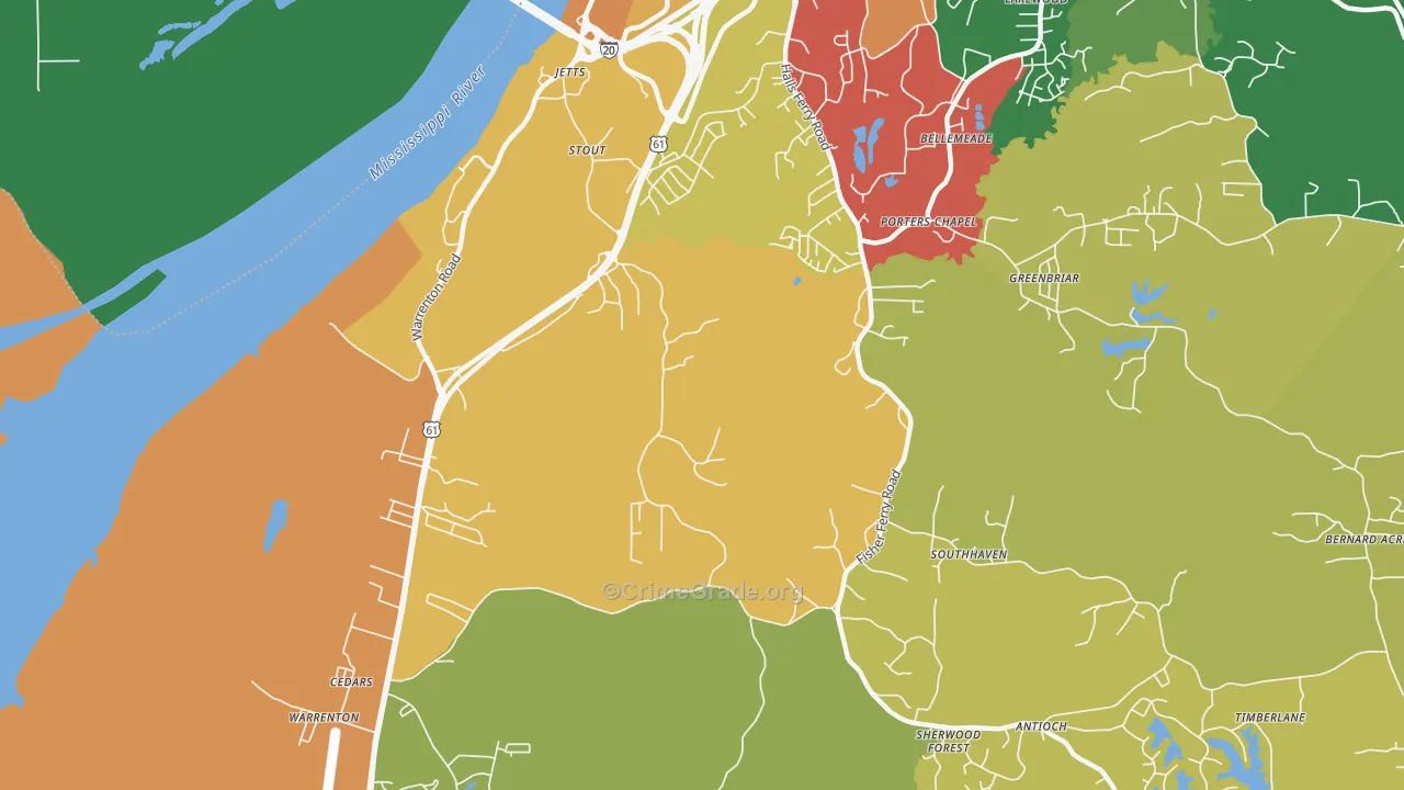 Cedars, MS Map of Vandalism Rates