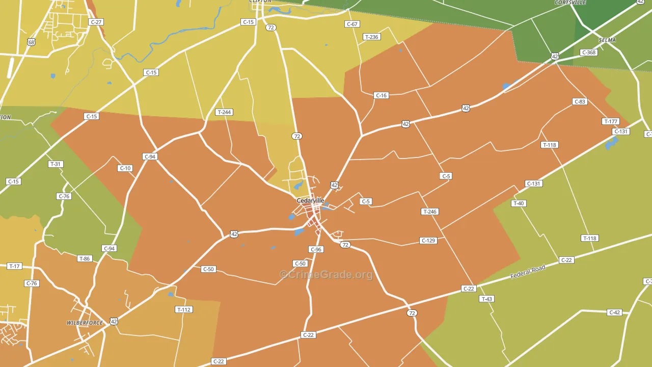 Cedarville, OH Map of Vandalism Rates