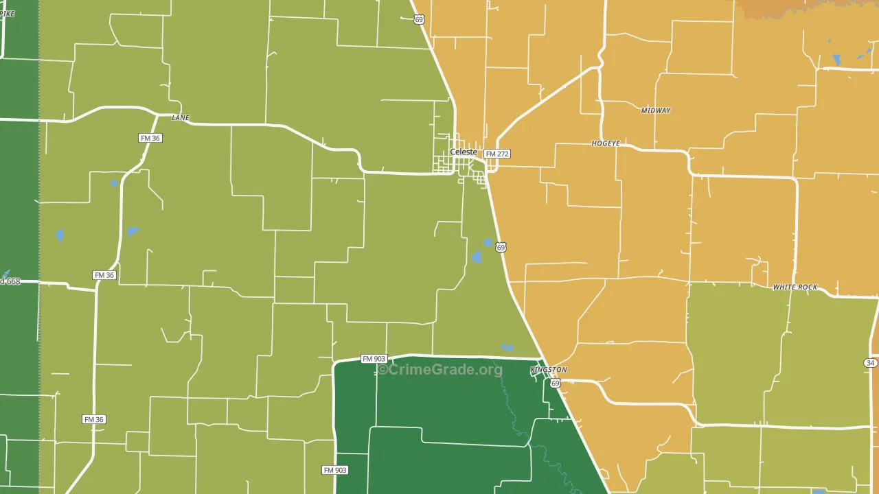 Celeste, TX Map of Vandalism Rates