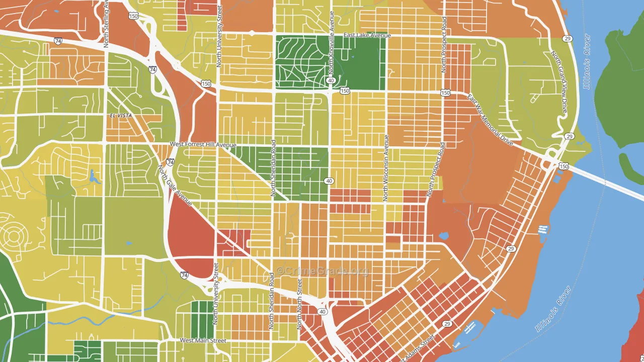 Center Bluff, Peoria, IL Map of Vandalism Rates