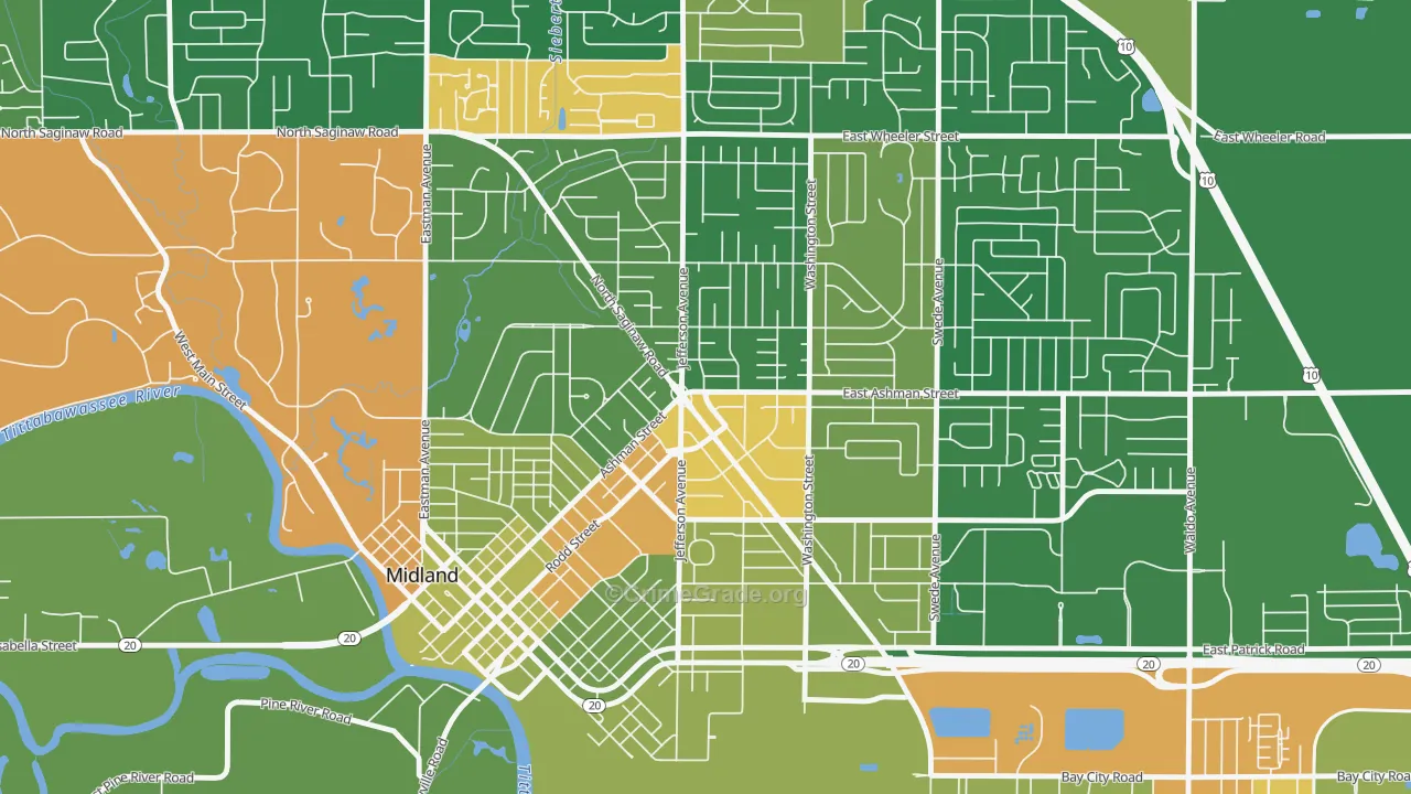 Center City, Midland, MI Map of Vandalism Rates