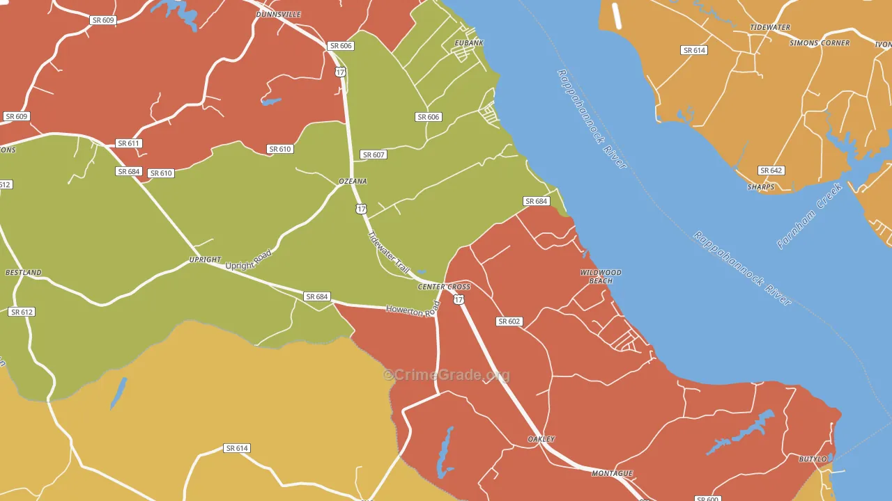 Center Cross, VA Map of Vandalism Rates