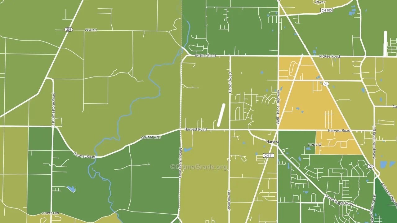 Center Hill, AL Map of Vandalism Rates