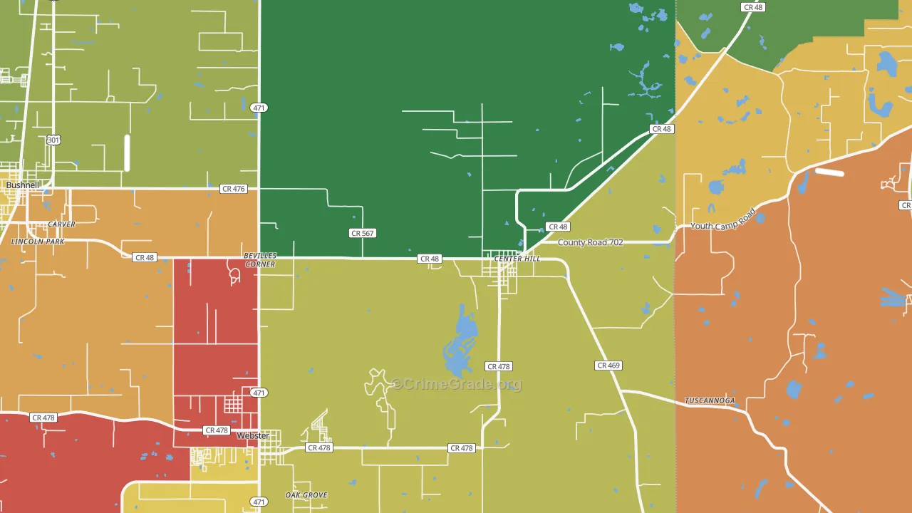Center Hill, FL Map of Vandalism Rates