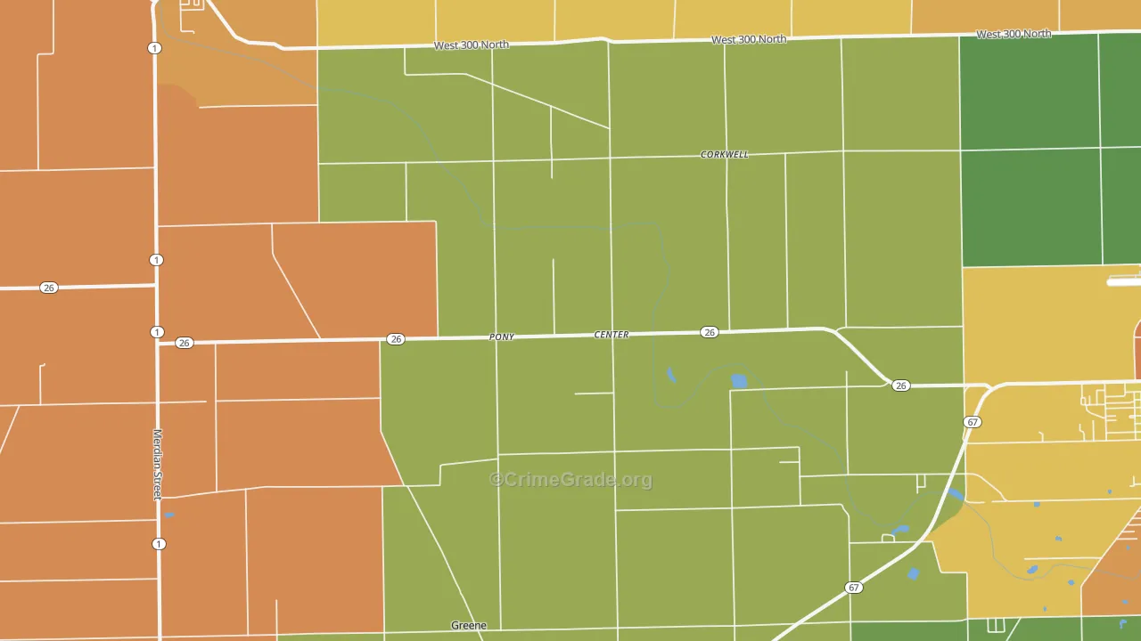 Center, IN Map of Vandalism Rates