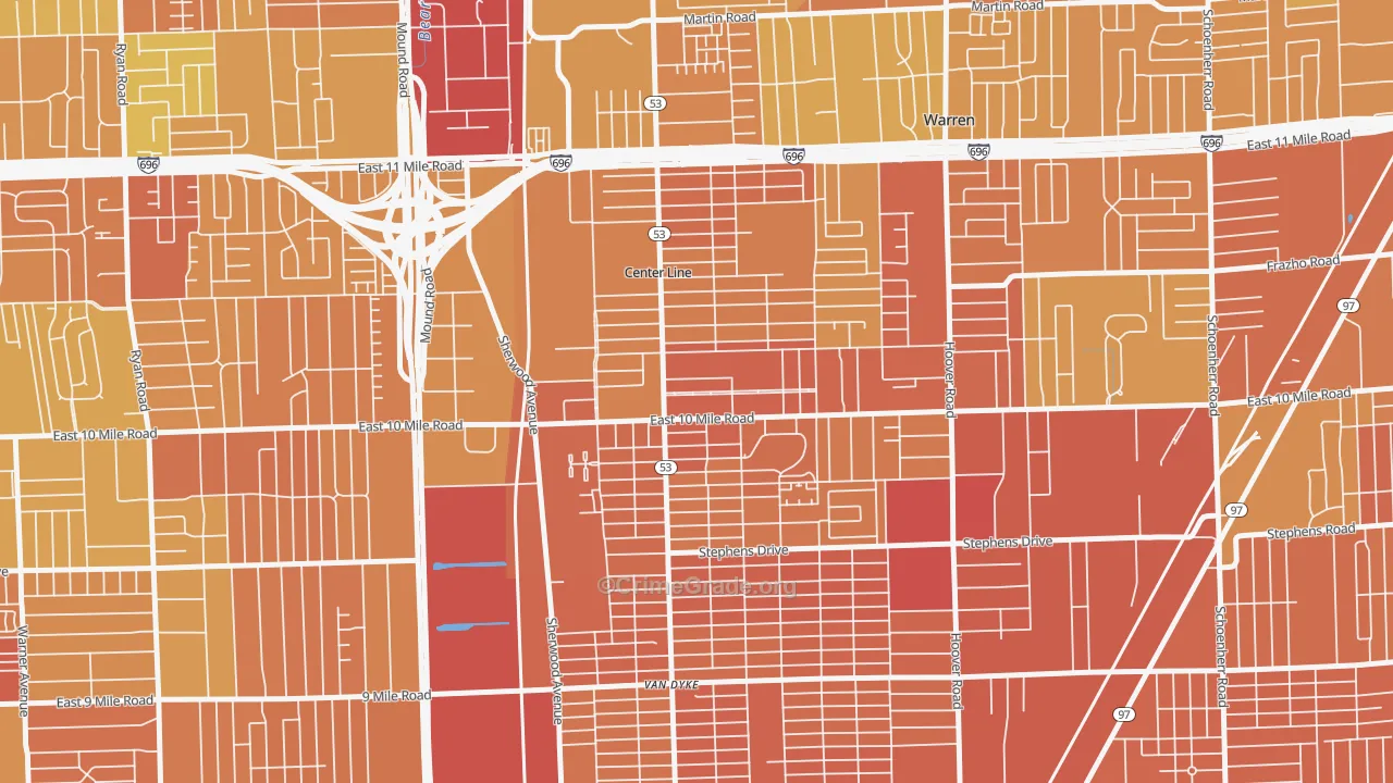 Center Line, MI Map of Vandalism Rates