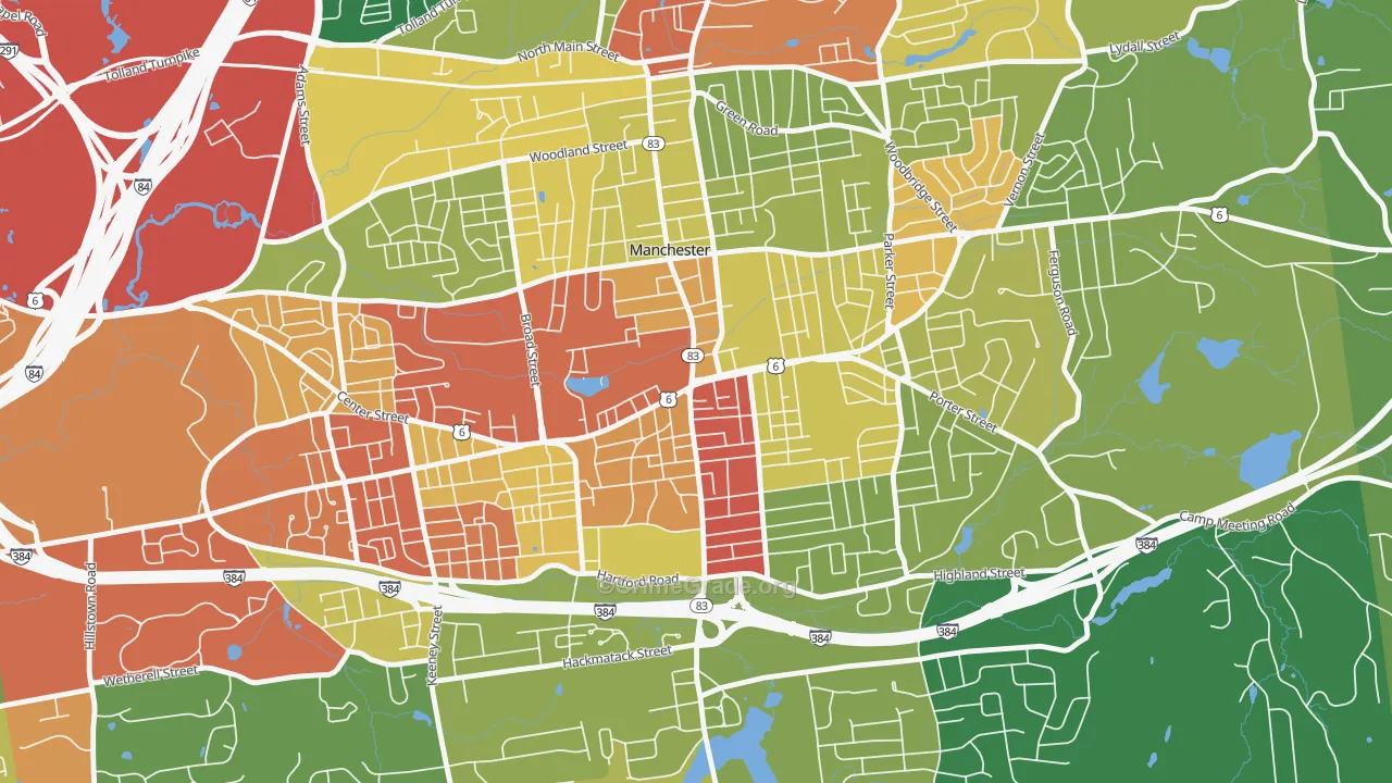 Center, Manchester, CT Map of Vandalism Rates
