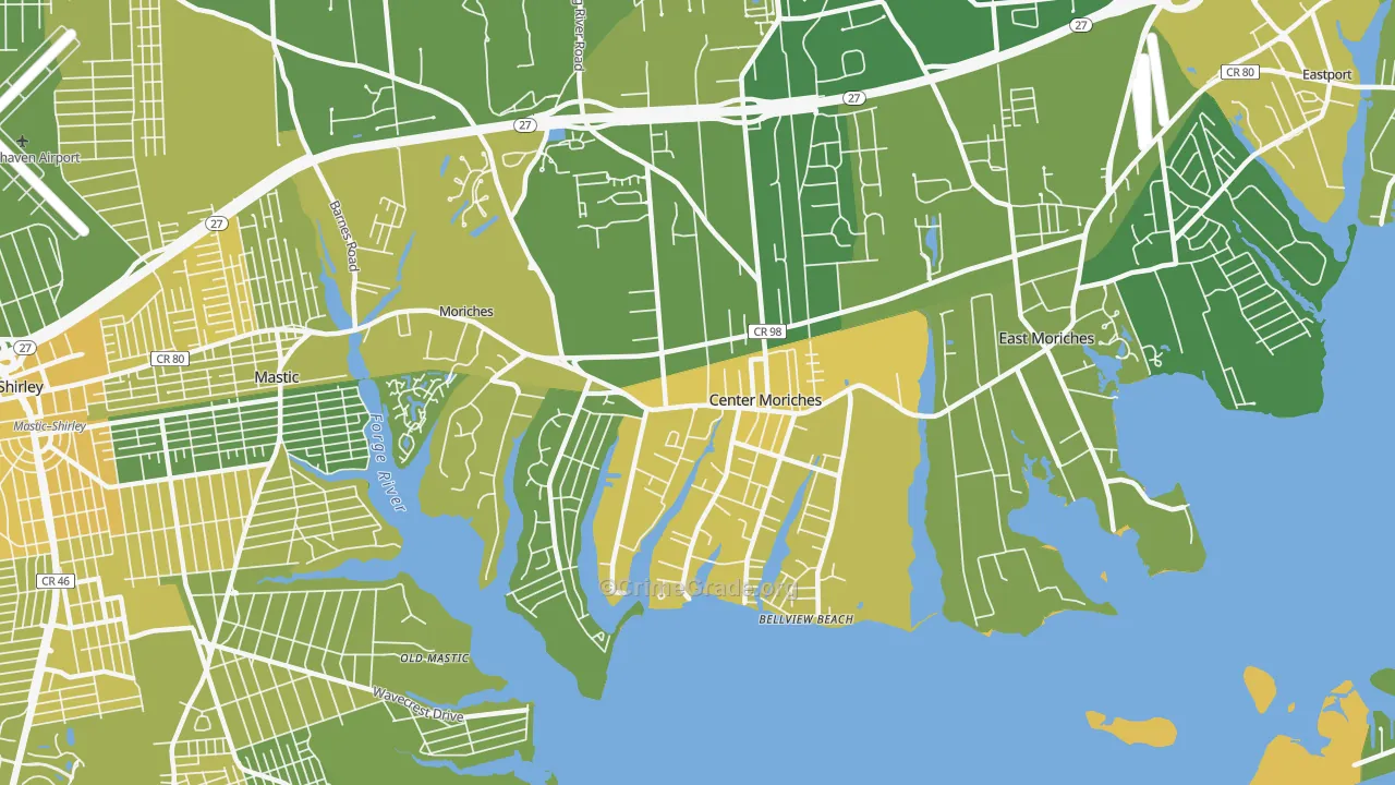 Center Moriches, NY Map of Vandalism Rates