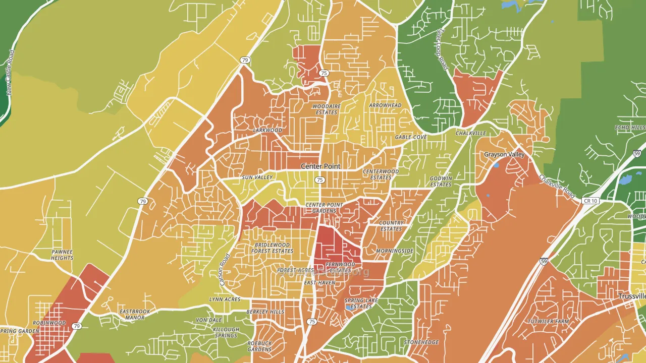 Center Point, AL Map of Vandalism Rates