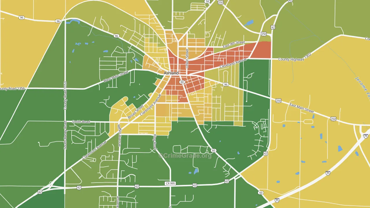 Center Street Historic District, Ashland, OH Map of Vandalism Rates