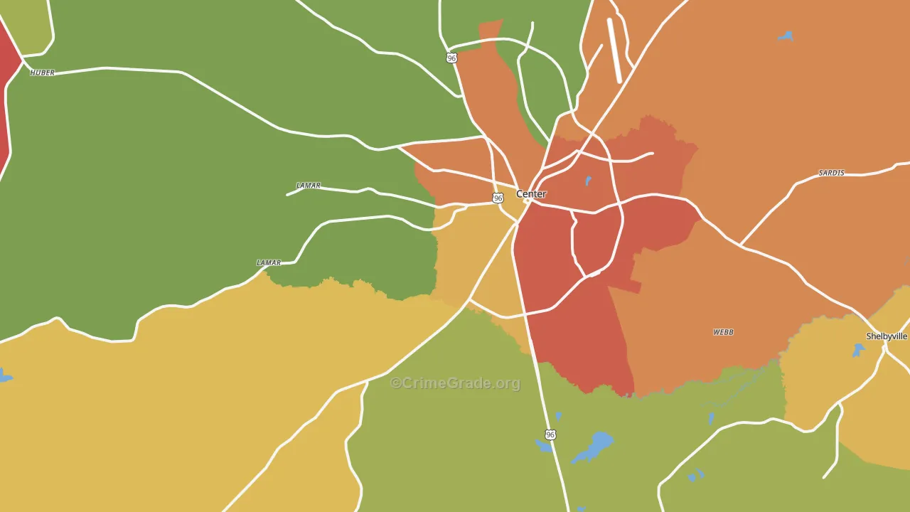 Center, TX Map of Vandalism Rates