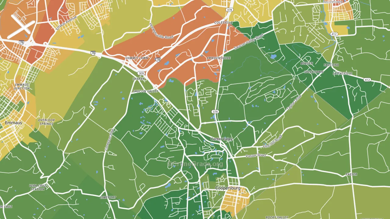 Center Valley, PA Map of Vandalism Rates