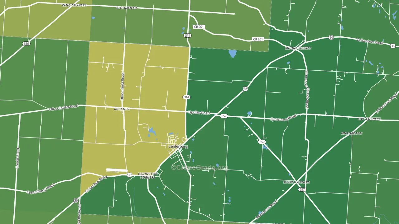 Centerburg, OH Map of Vandalism Rates