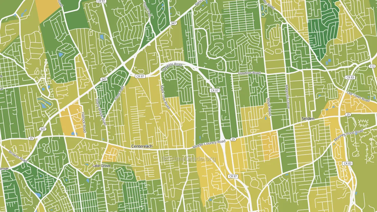 Centereach, NY Map of Vandalism Rates