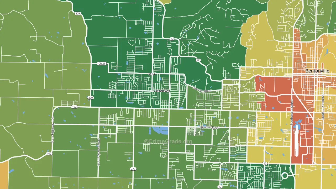 Centerton, AR Map of Vandalism Rates