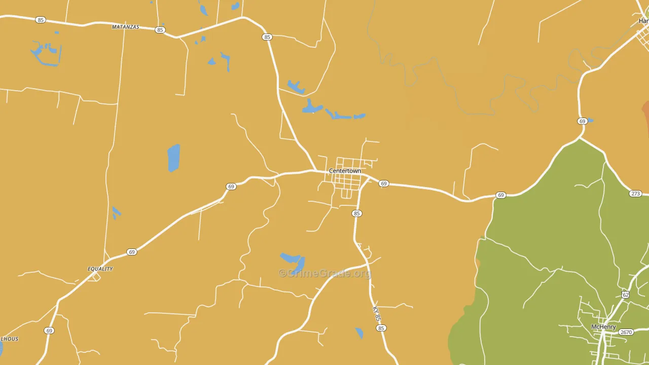 Centertown, KY Map of Vandalism Rates