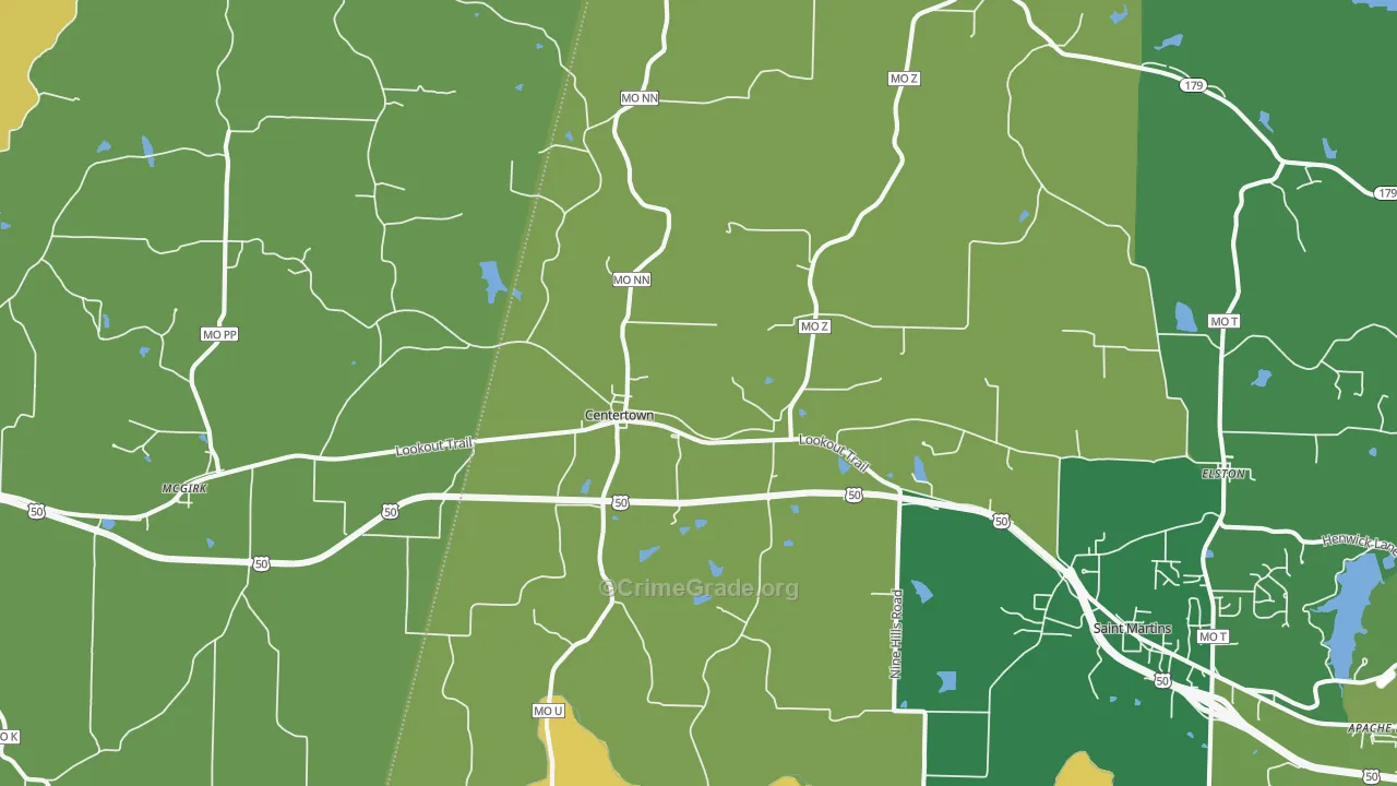 Centertown, MO Map of Vandalism Rates