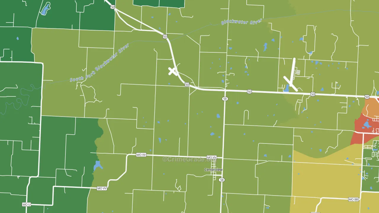 Centerview, MO Map of Vandalism Rates