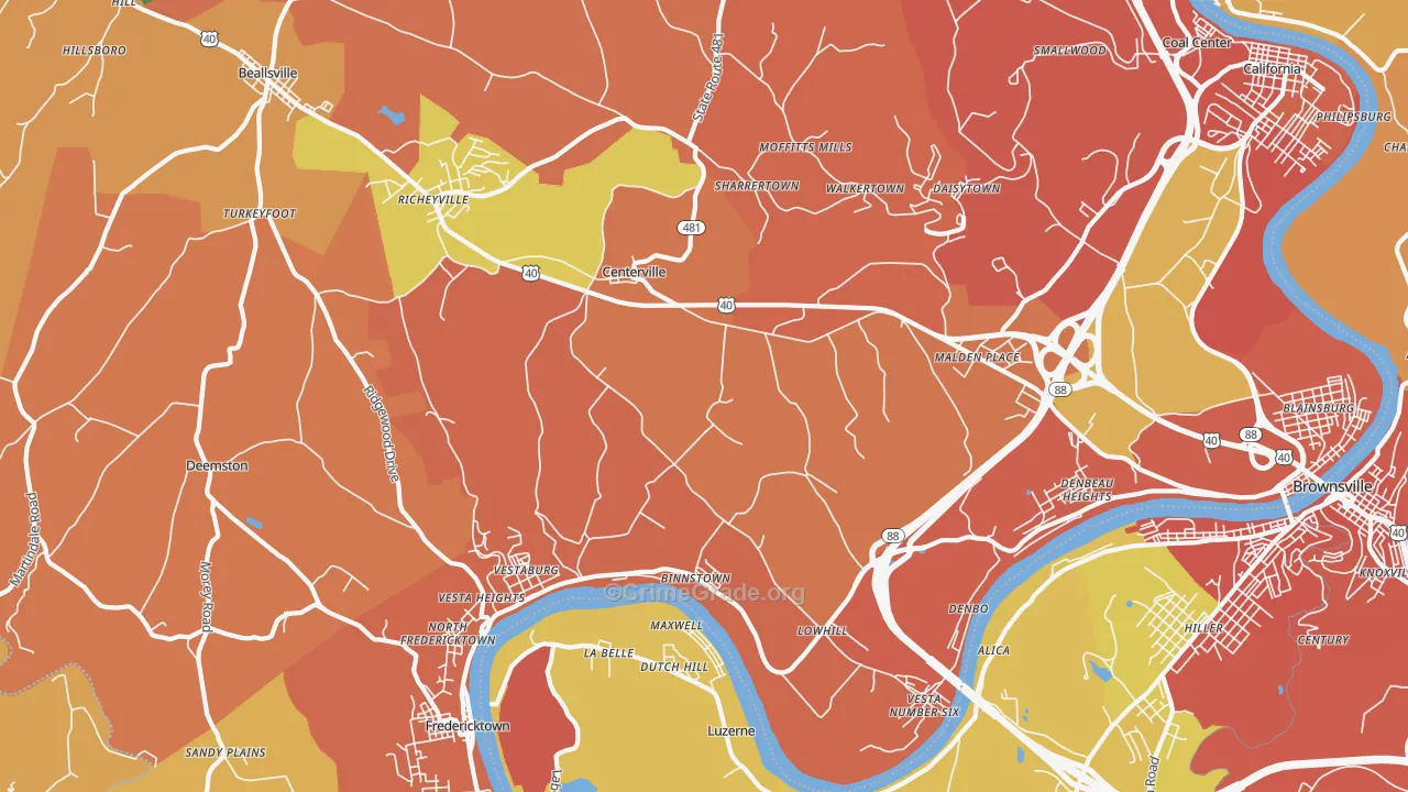Centerville, Brownsville, PA Map of Vandalism Rates