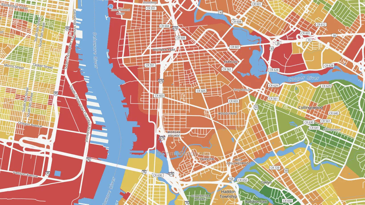 Centerville, Camden, NJ Map of Vandalism Rates