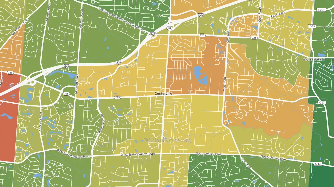 Centerville Historic District, Centerville, OH Map of Vandalism Rates