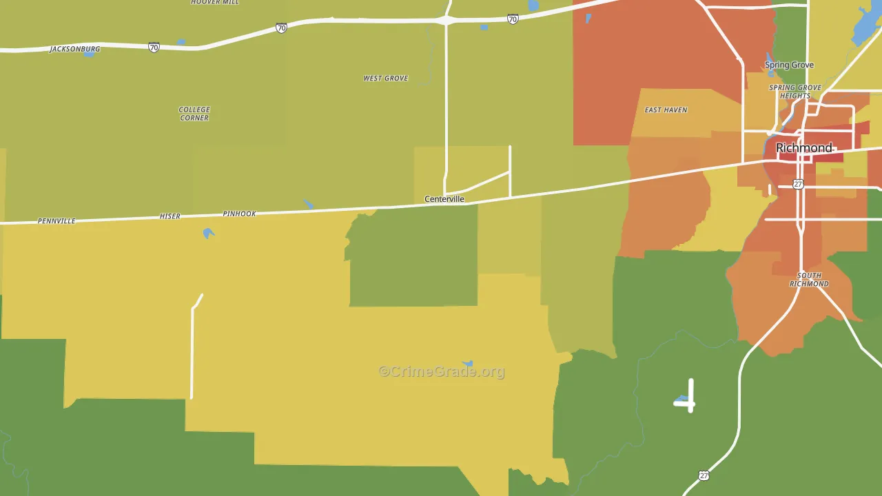 Centerville, IN Map of Vandalism Rates