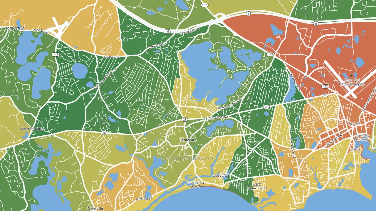 Centerville, MA Map of Vandalism Rates