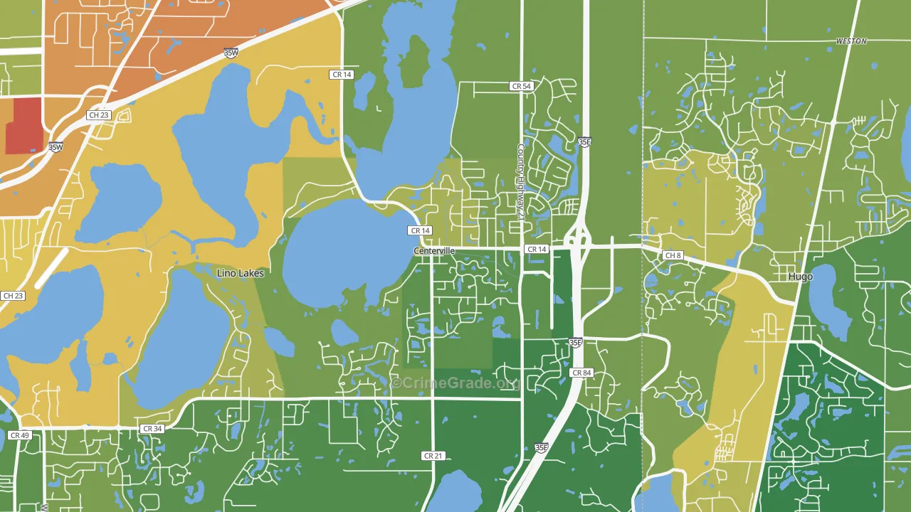 Centerville, MN Map of Vandalism Rates
