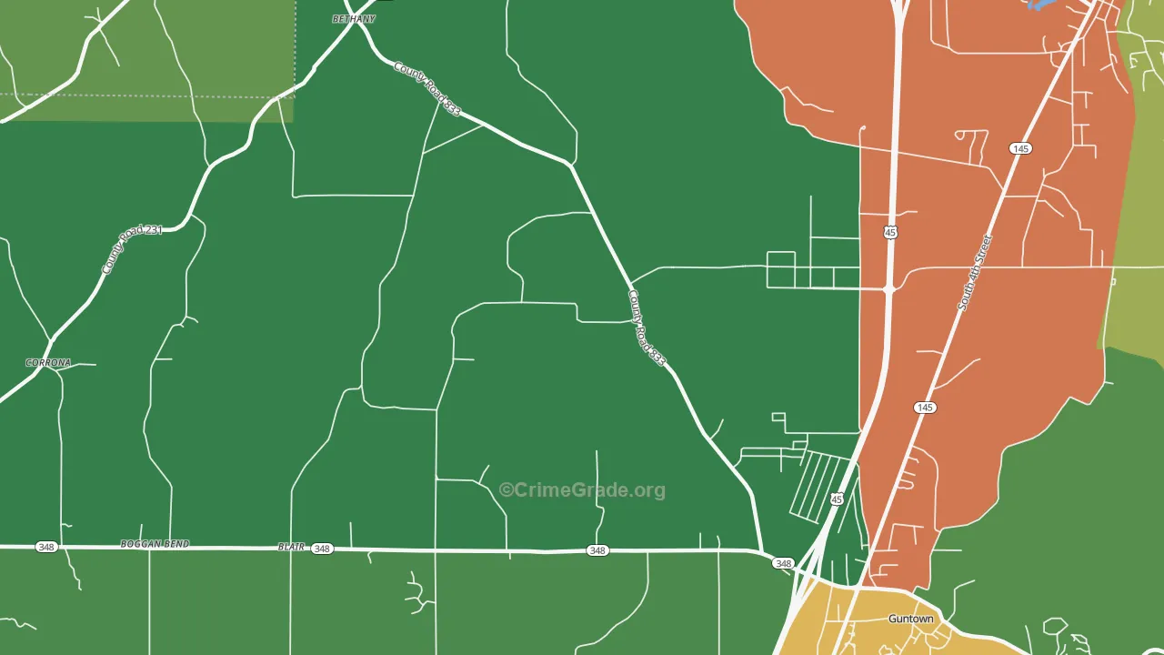 Centerville, MS Map of Vandalism Rates