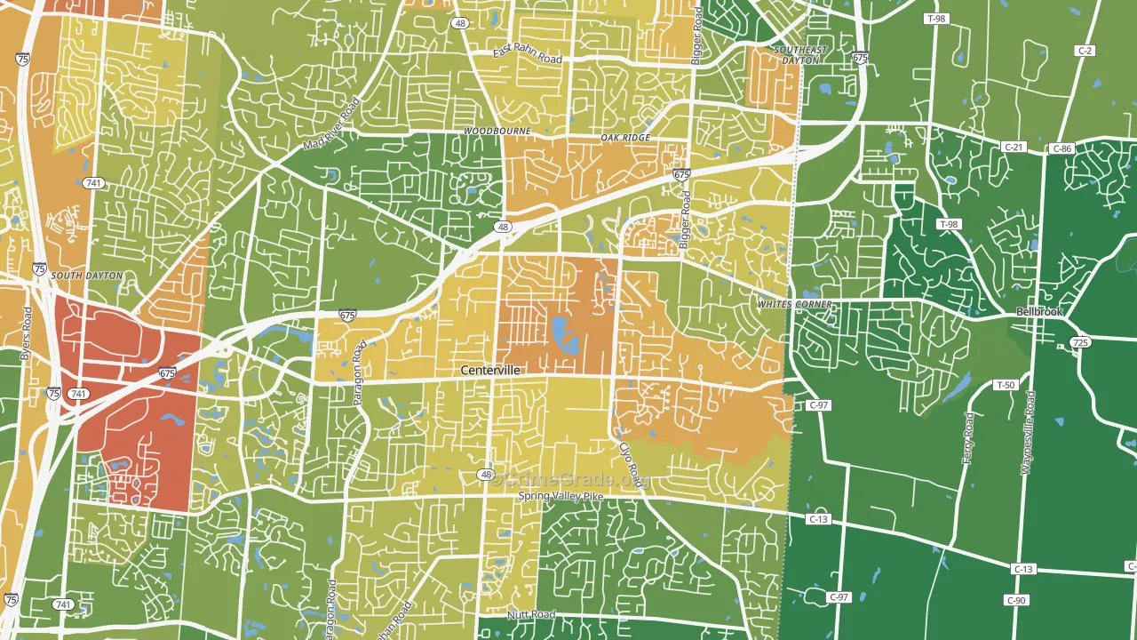 Centerville, OH Map of Vandalism Rates