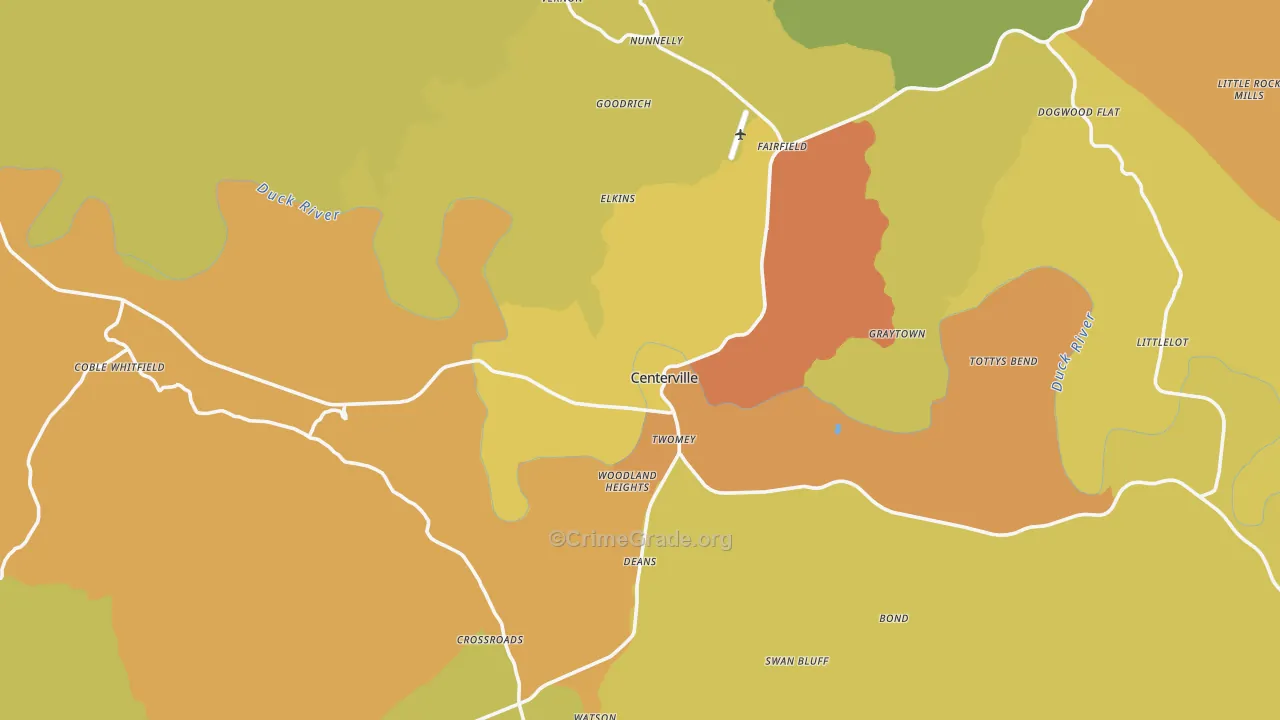 Centerville, TN Map of Vandalism Rates