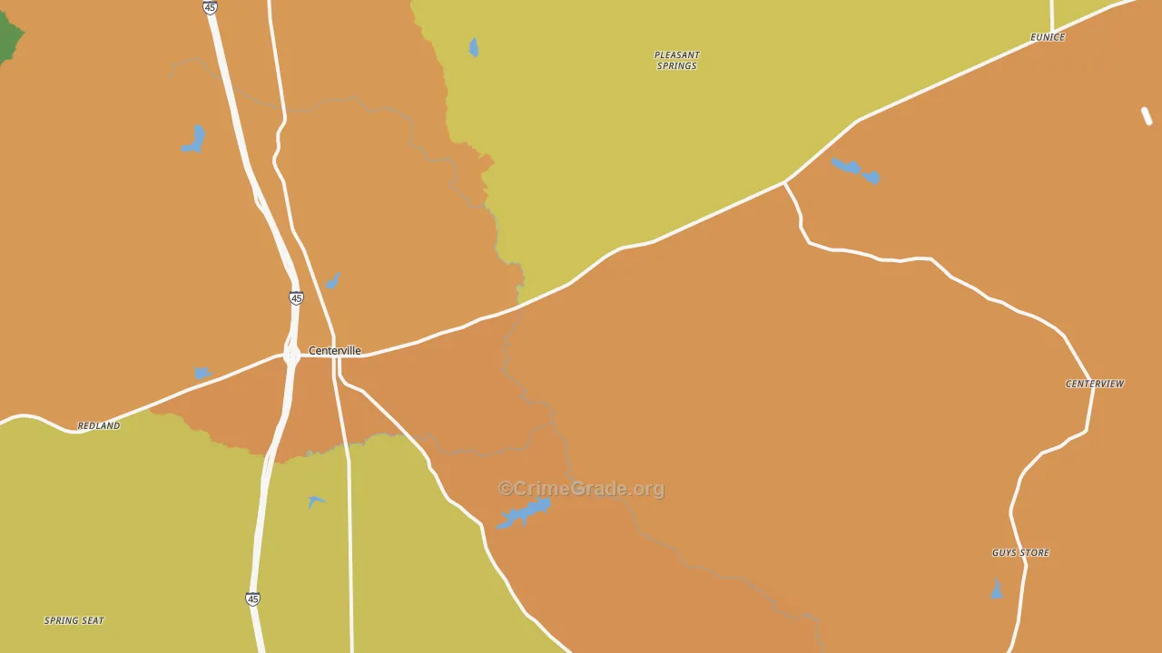Centerville, TX Map of Vandalism Rates