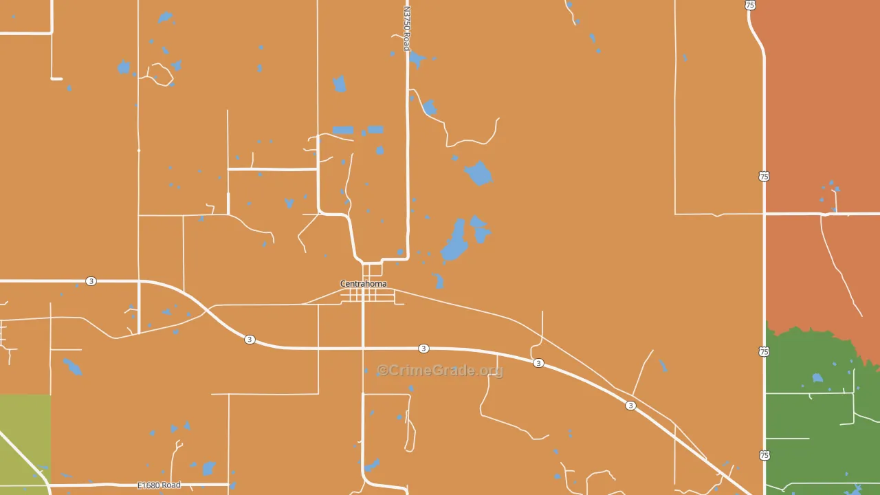Centrahoma, OK Map of Vandalism Rates