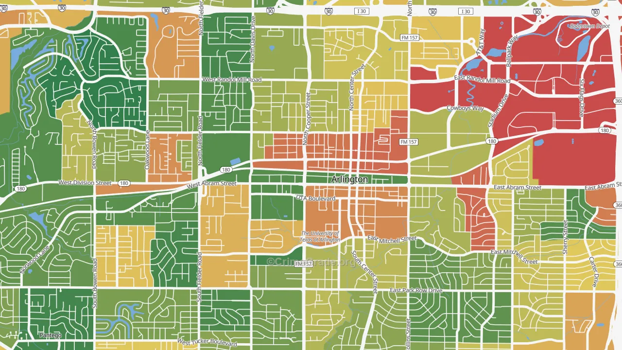 Central Arlington, Arlington, TX Map of Vandalism Rates