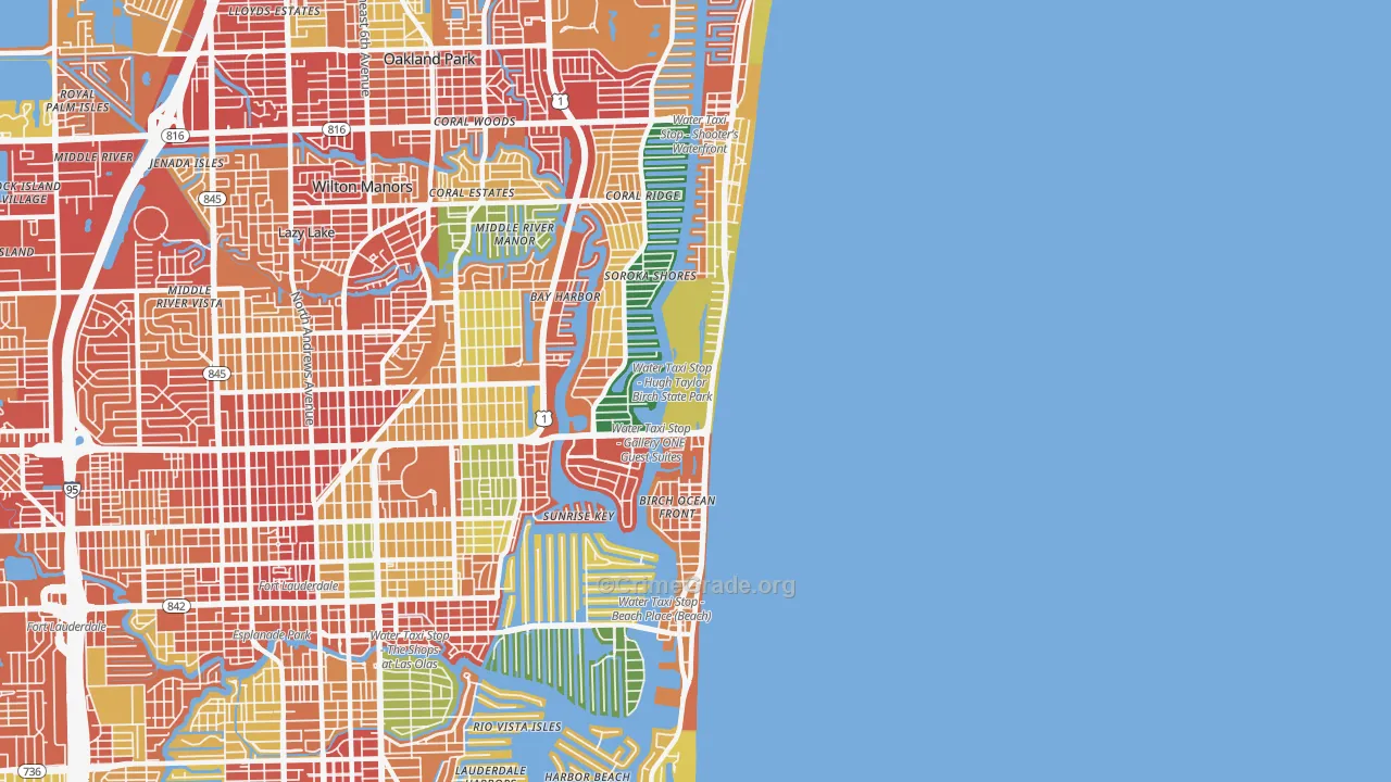 Central Beach, Fort Lauderdale, FL Map of Vandalism Rates