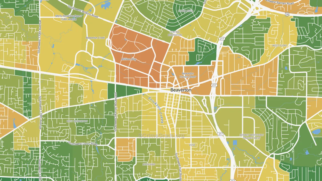 Central Beaverton, Beaverton, OR Map of Vandalism Rates