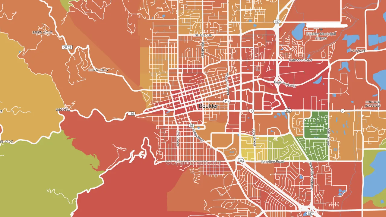 Central Boulder, Boulder, CO Map of Vandalism Rates